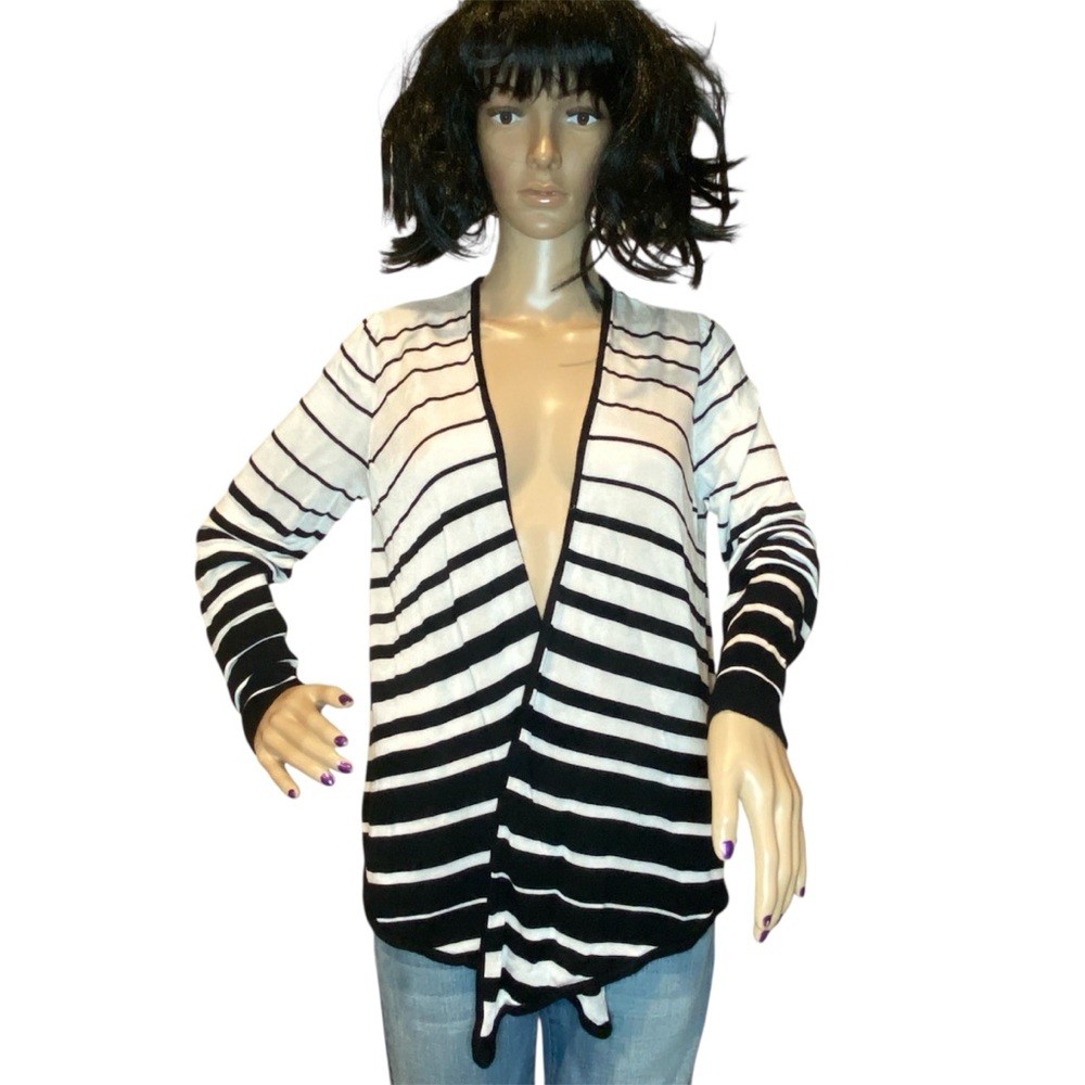 White House Black Market WHBM Striped Open Front Draped Cardigan Sz Medium? VGC